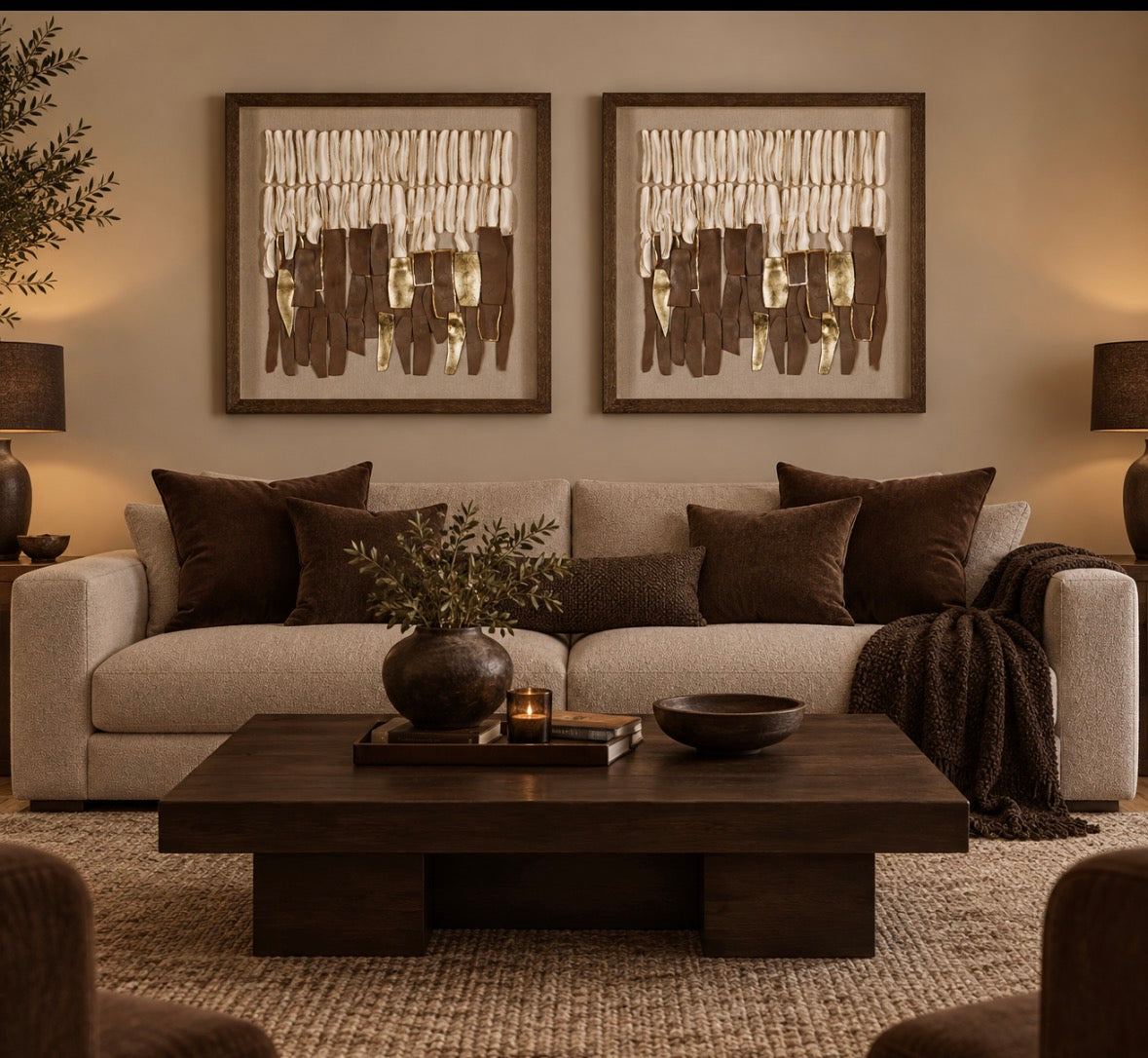 WALL ART 90X90X6CM BROWN WHITE